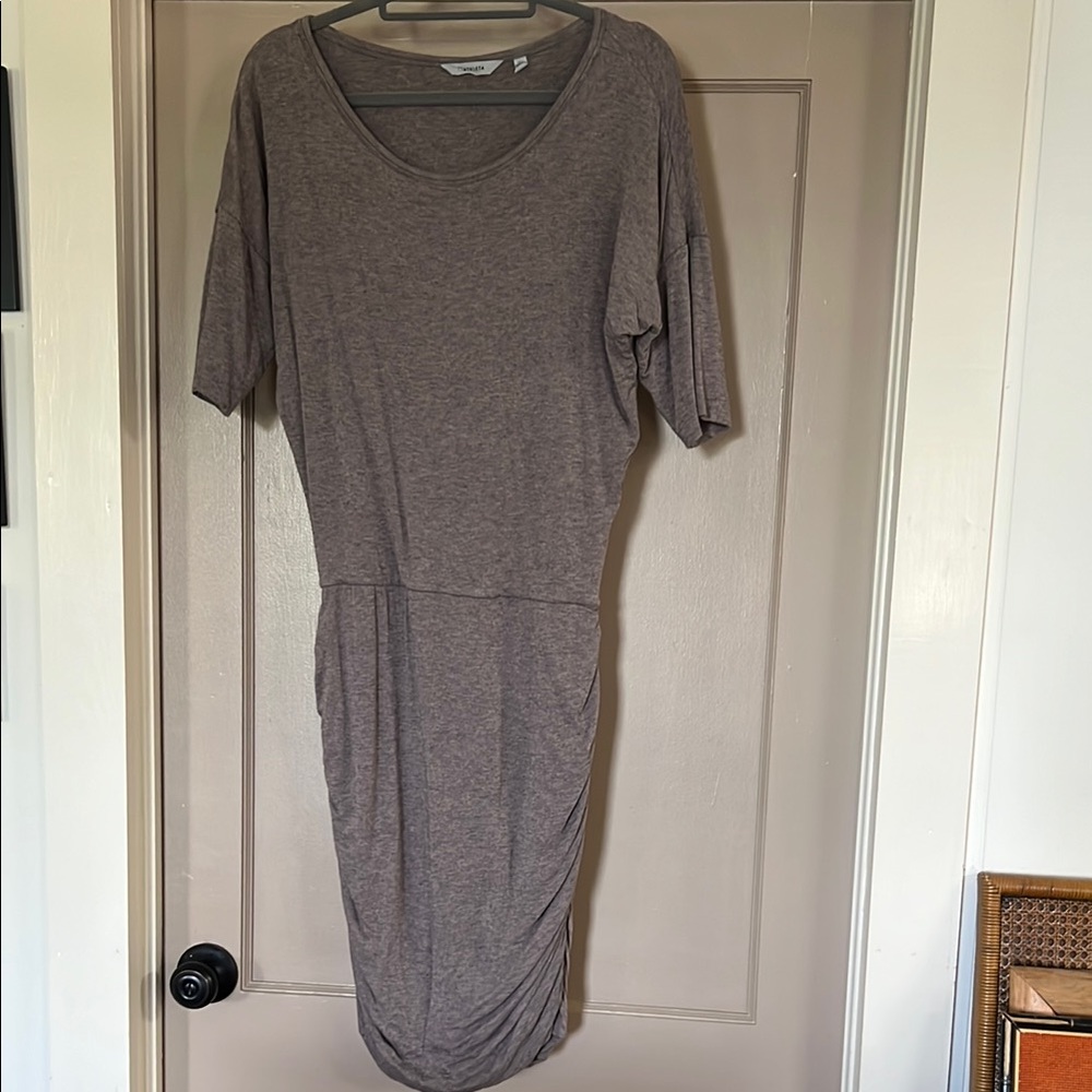 Athleta Gray Scoop Neck Sheath Midi Dress